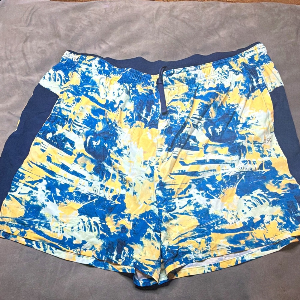 DSG Men's 5" 2-in-1 Lined Stride Shorts Abstract Blue Yellow Sz XXL